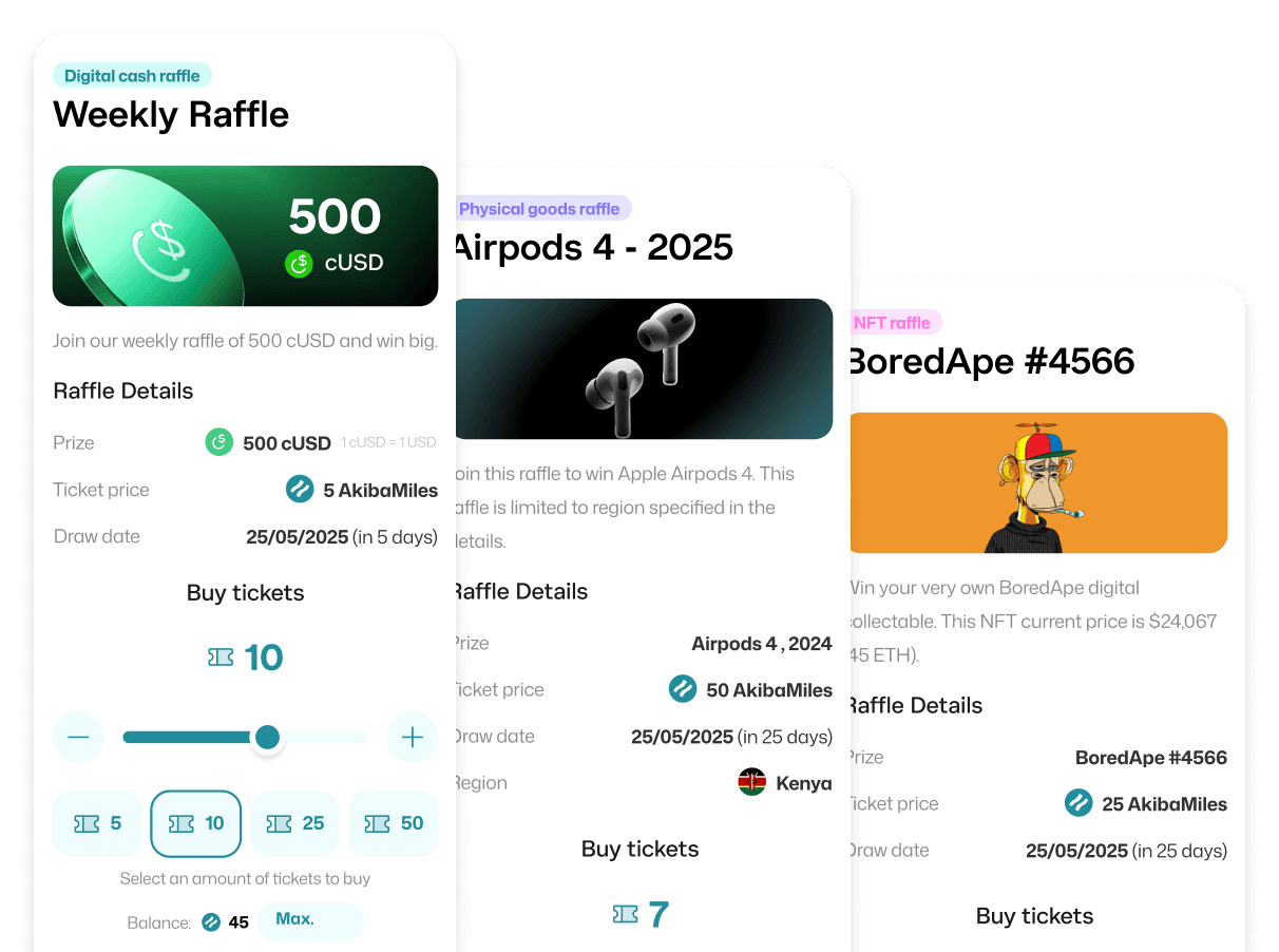 AkibaMiles spend and rewards mockups